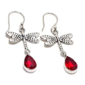 Silver Garnet Dragonfly Earrings